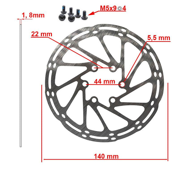 Disque de frein EWD002 140mm 6 trous argenté — vue de détail