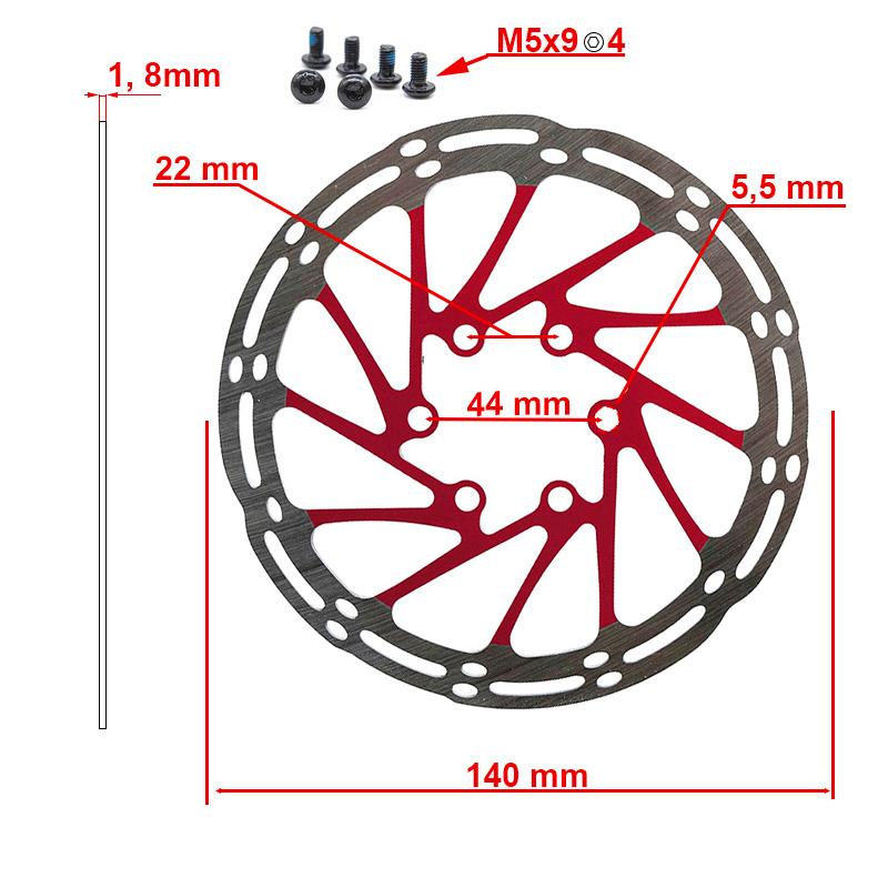 Disque de frein EWD002 140mm rouge — vue de détail