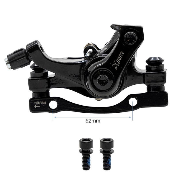 Étrier de frein à disque mécanique arrière Kukirin G2 Master / Smartgyro Ryder — vue profil gauche, entraxe 52mm, référence F160/R140, 2 vis de fixation incluses.