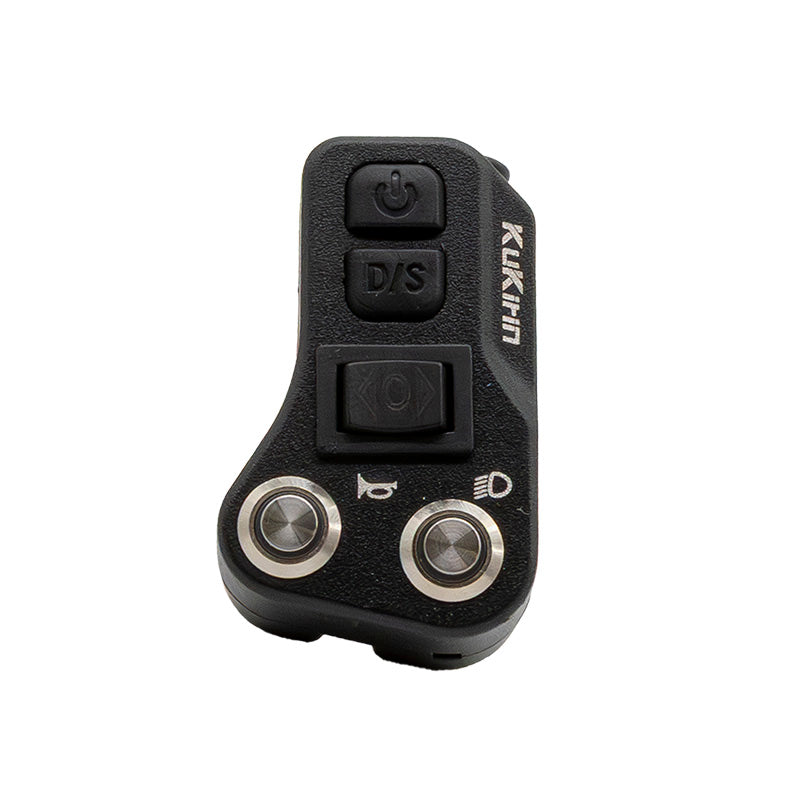 Commodo Kukirin vue frontale boutons power D/S klaxon phares sur fond blanc