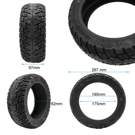 Schéma dimensions pneu tubeless 90/55-7 eWheel — diamètre 267 mm, largeur 97 mm, hauteur 82 mm