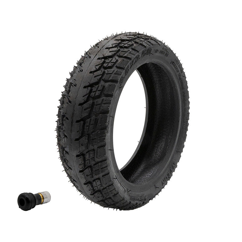 Pneu tubeless off-road 9,5x2,50 vue de face avec valve — trottinette electrique