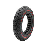 Pneu plein increvable 10x2,125 pour trottinette électrique vue 3/4 noir bande rouge