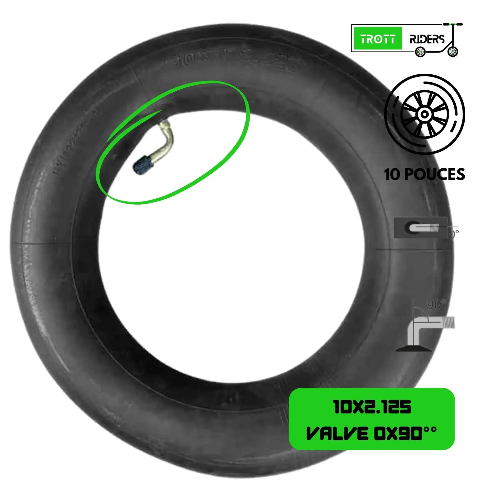 Chambre à air pour trottinette 10x2.125 avec valve à 90° - Trott-Riders