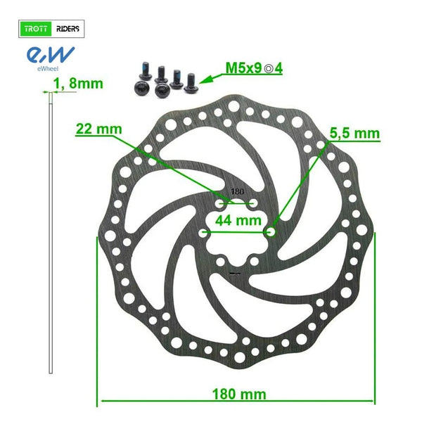 Disque de frein R6.1 – 180 mm 6 trous entraxe 44 mm (avec vis)