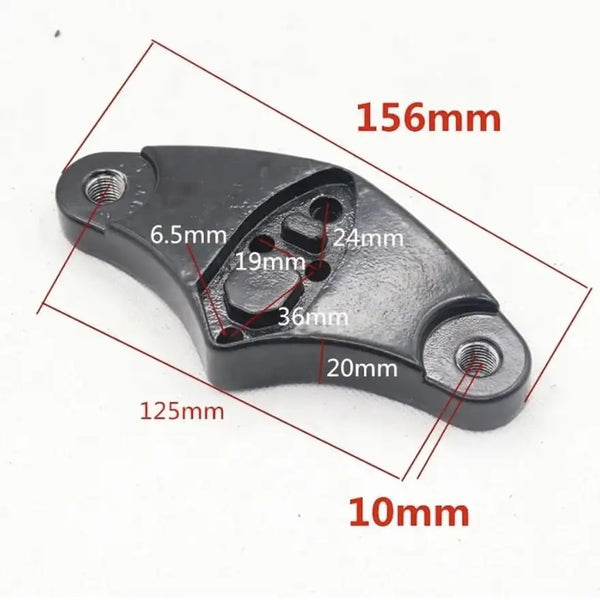 Schéma dimensions plaque fixation fourche Hitway H5 H9 Pro. Entraxe de fixation 125mm, longueur totale 156mm et épaisseur 10mm. Cotes techniques pour vérification compatibilité réparation suspension avant.