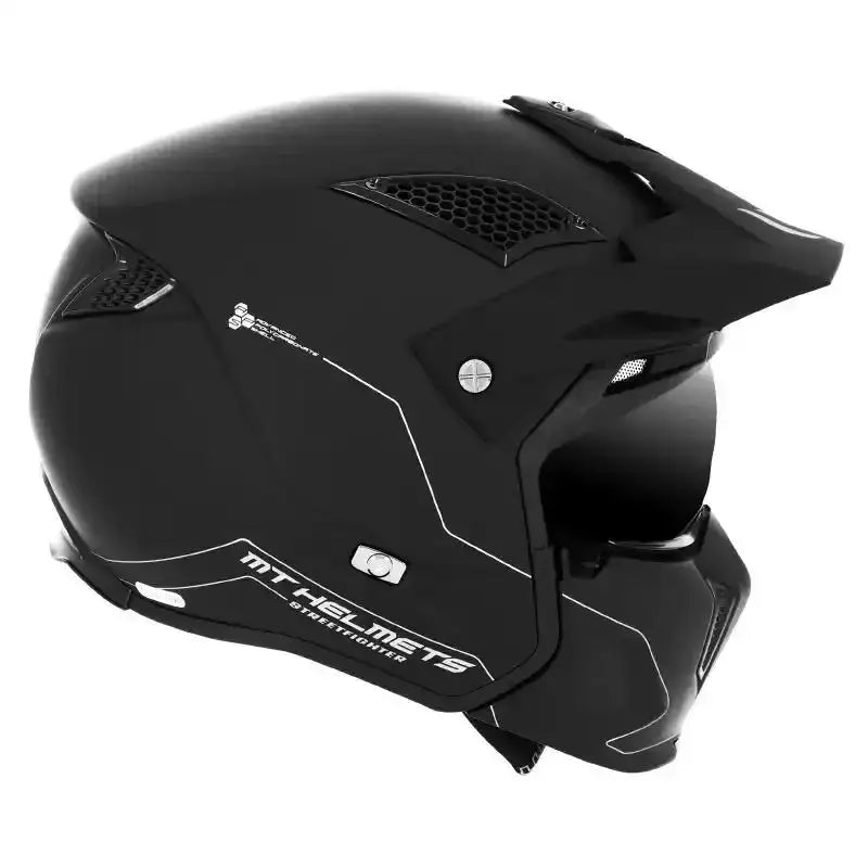 Casque Streetfighter noir mat avec support caméra, design noir mat pour moto