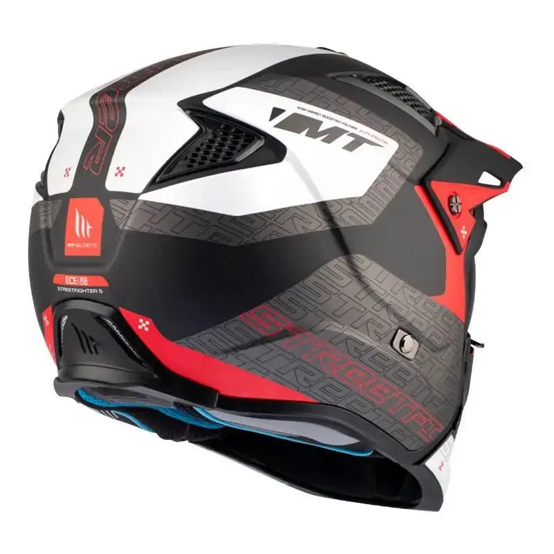 Casque Streetfighter Rouge Noir Blanc avec support caméra, fusion parfaite sécurité et style