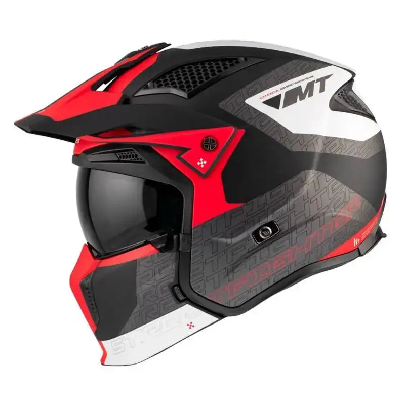 Casque Streetfighter Rouge Noir Blanc avec support caméra, fusion parfaite pour la moto