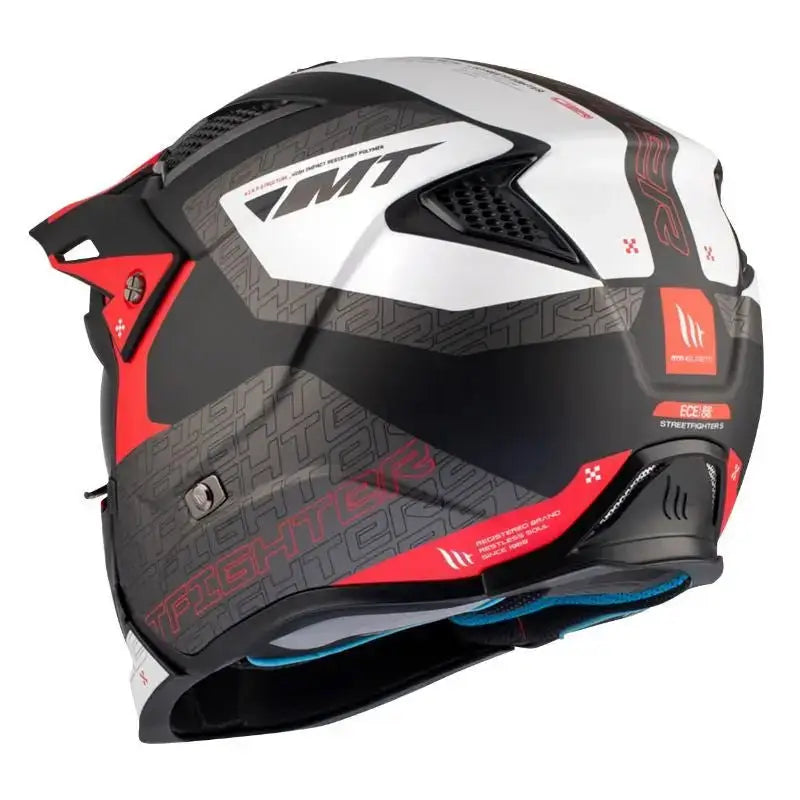 Casque Streetfighter Rouge Noir Blanc avec support caméra, fusion parfaite sécurité et style