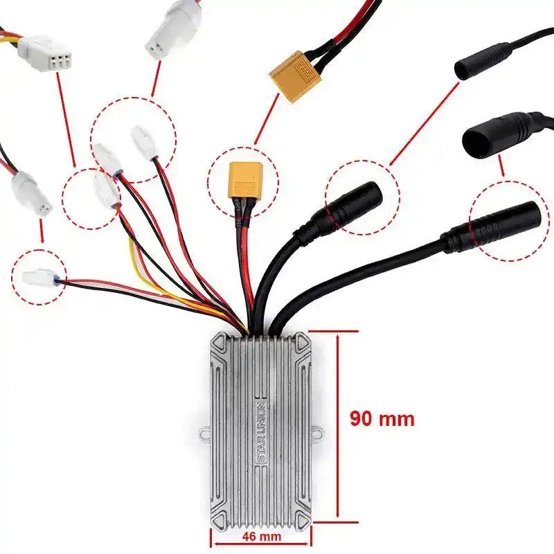 Contrôleur 48V 18A 800W avec manette argentée et connecteurs de câbles