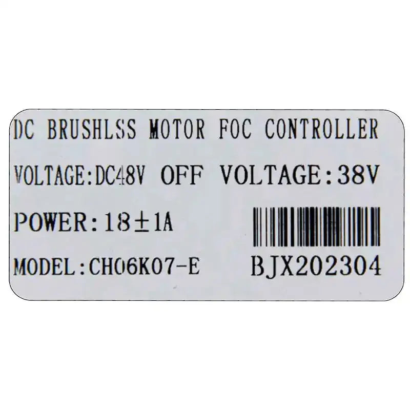 Étiquette du contrôleur sans brosse DC FOC 48V 18A 800W pour moteur électrique