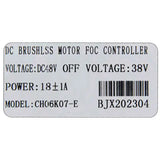 Étiquette du contrôleur sans brosse DC FOC 48V 18A 800W pour moteur électrique