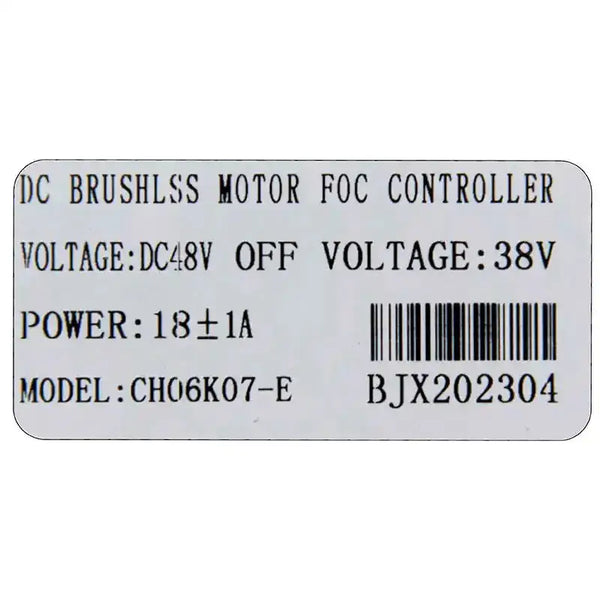 Étiquette du contrôleur sans brosse DC FOC 48V 18A 800W pour moteur électrique