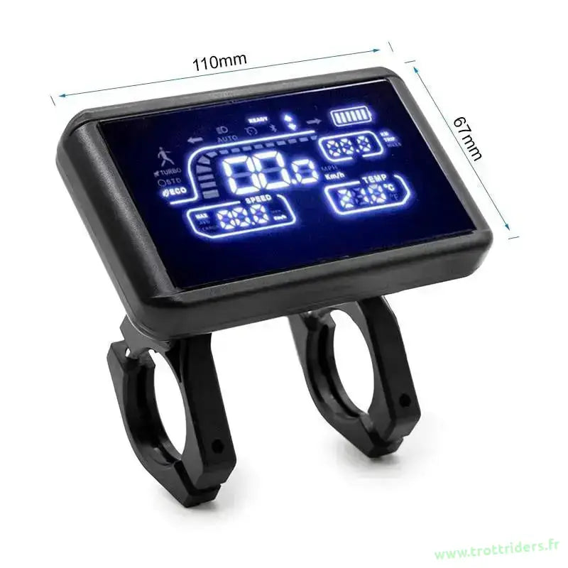 Afficheur LCD noir pour Guidon Scooter Électrique avec fixation robuste et connecteurs codés