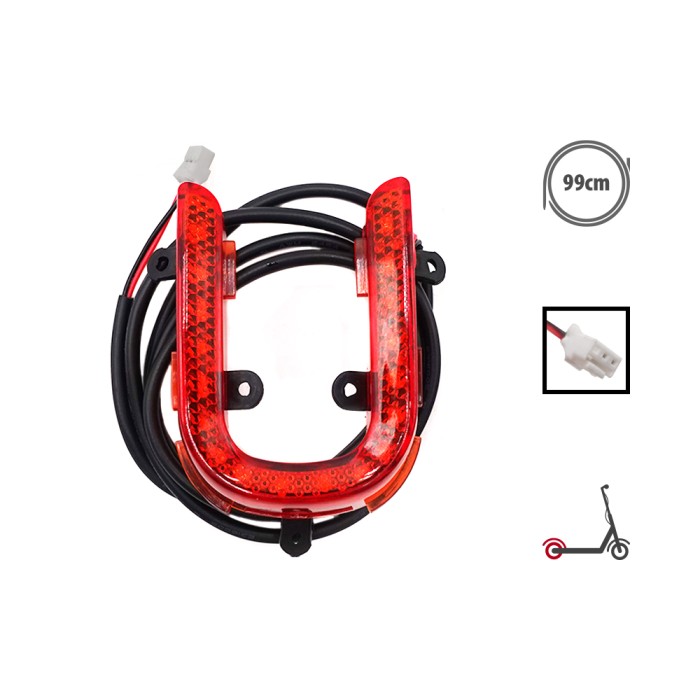 Ensemble feu arrière LED Kukirin A1 avec câble 99 cm et connecteur 2 broches - vue de face