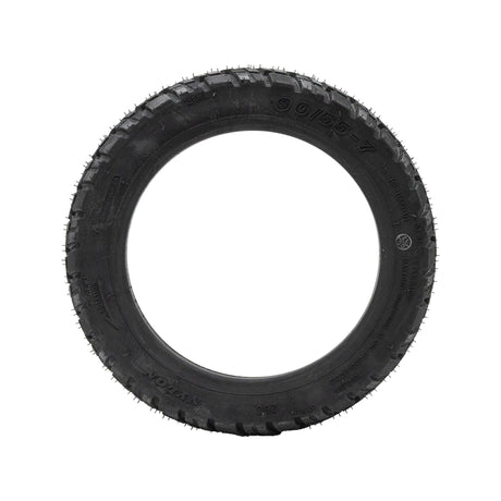 Pneu tubeless off-road 90/55-7 eWheel vue de face sur fond blanc, marquage latéral visible