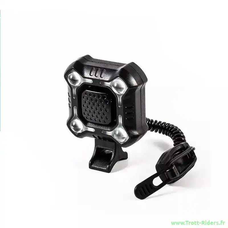 Horne de vélo noir avec cordon enroulé, compatible avec phare à LED pour trottinette électrique fiable
