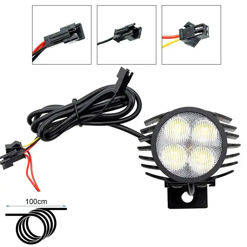 Phare LED avec klaxon 12-72V, éclairage pour trottinette électrique avec câblage