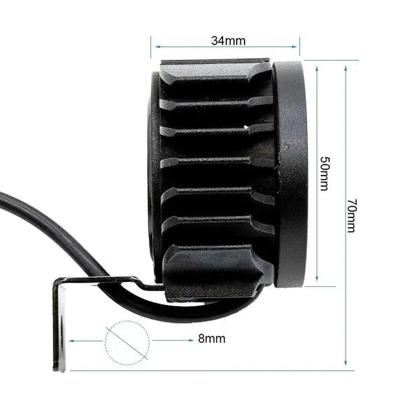 Phare LED avec klaxon 12-60V, montage bras, dimensions pour trottinette électrique