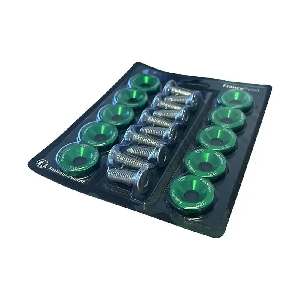 Rondelles de deck x10 vertes avec vis en argent dans emballage noir pour trottinette électrique