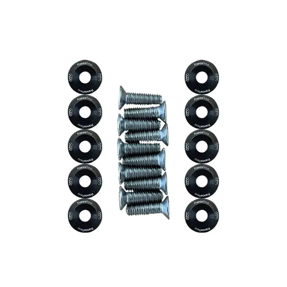 Rondelles de deck x10 avec vis en acier argenté et rondelles noires pour trottinette électrique