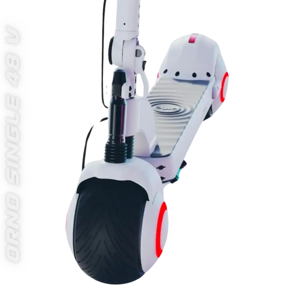Image d’une trottinette électrique Orno blanche offrant liberté urbaine et l’Orno Single 48V